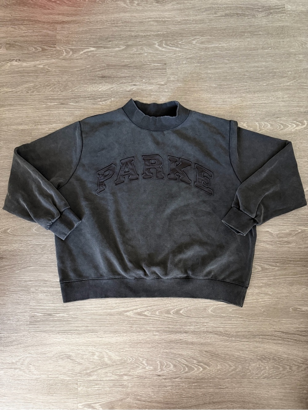 Parke Varsity Mockneck in Acid Wash Black NWT